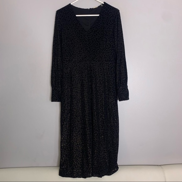 New Elie Tahari long sleeve v neck leopard metallic velvet dress midi women’s 6 - Picture 2 of 6